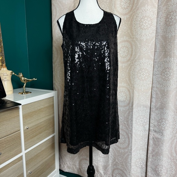 Mango Black Sequin Sleeveless Mini Cocktail Dress Size Large - Picture 1 of 12